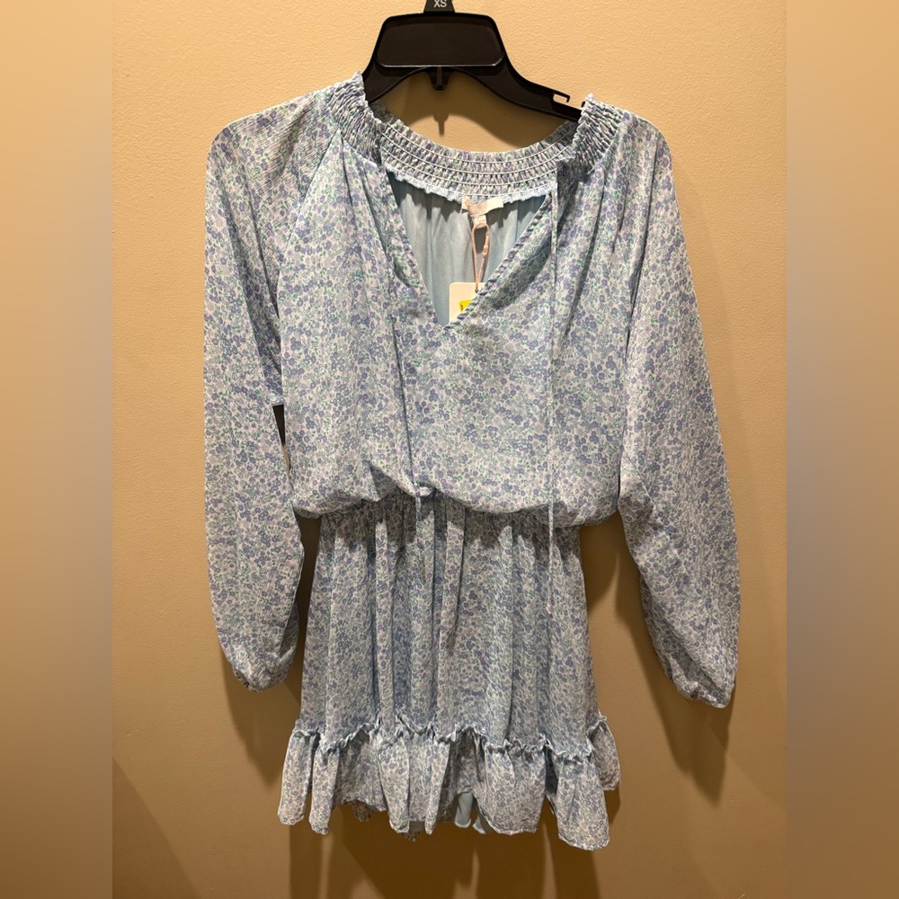 New Blue Floral Women’s Long Sleeve Mini Dress Size XS